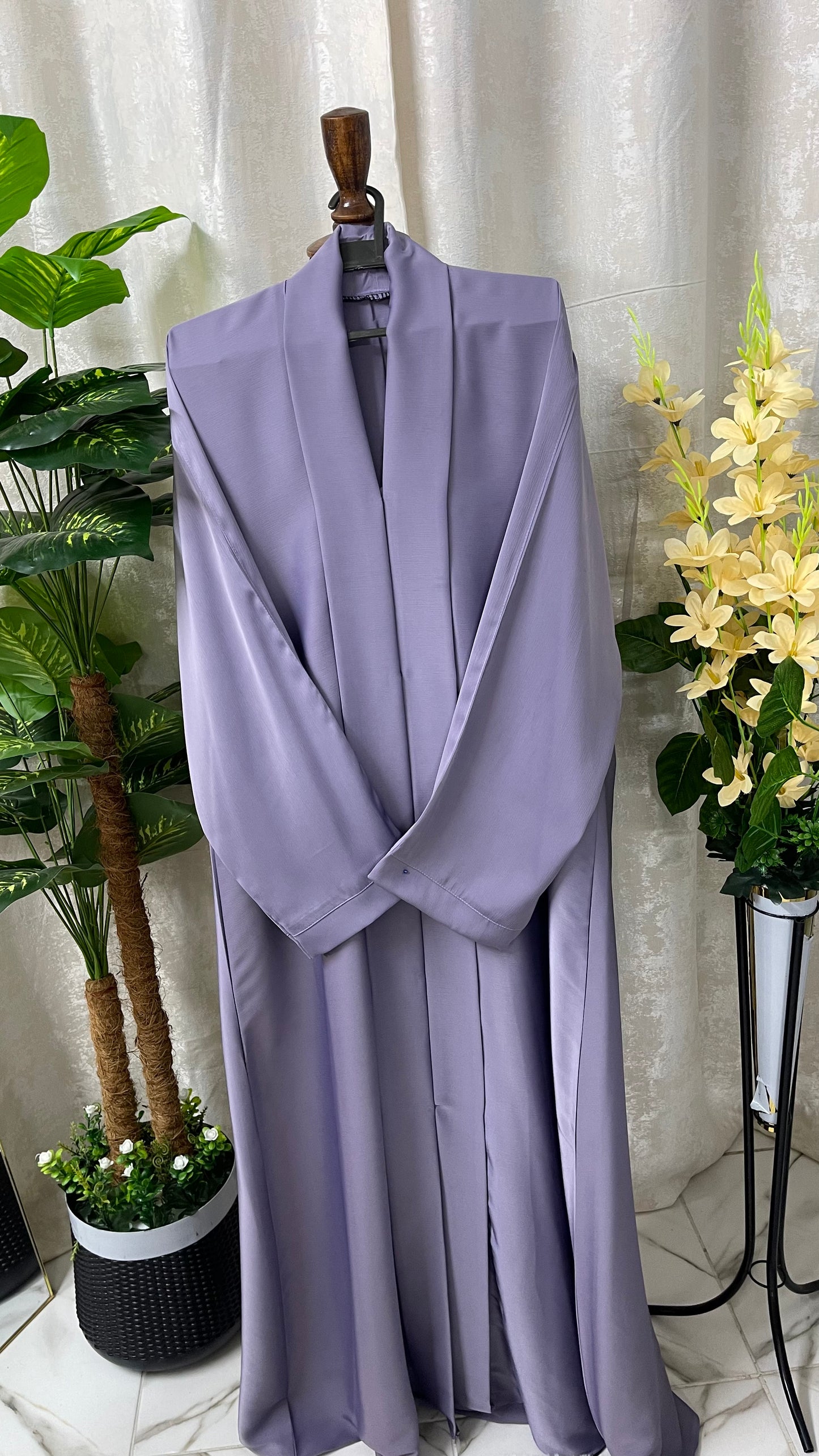 Tiktok Fabric Turkish Style Abaya Set - Light Purple/Orchid