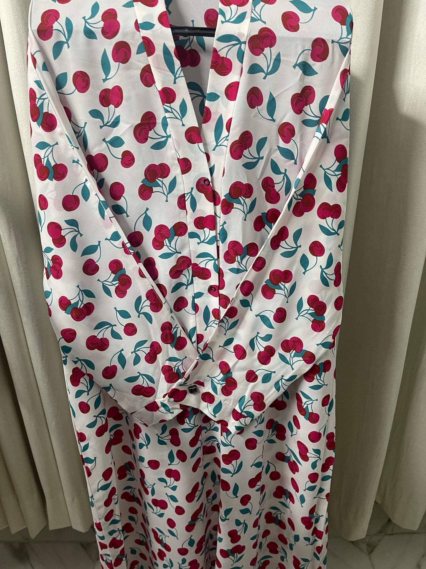 Printed Abaya -White with Cherry Print