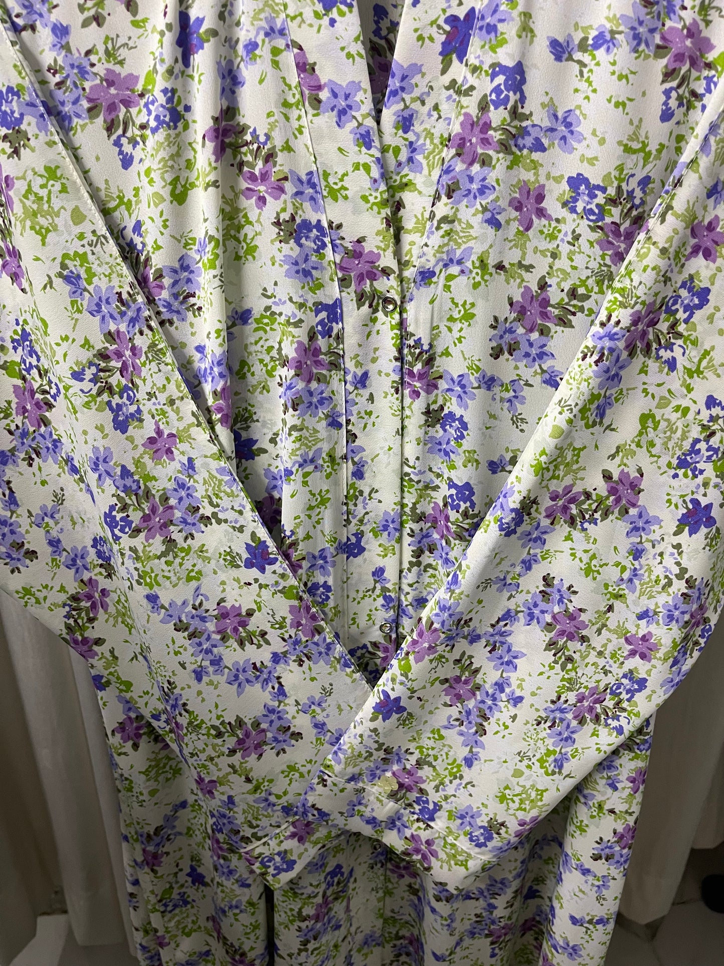 Printed Abaya - White with Light Purple and green combo
