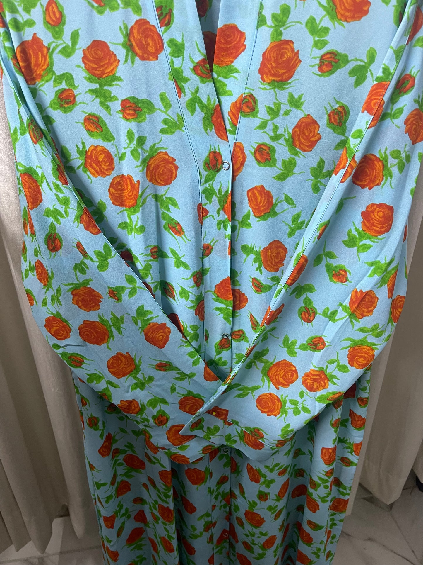 Printed Abaya - Sky Blue with Orange Flowers