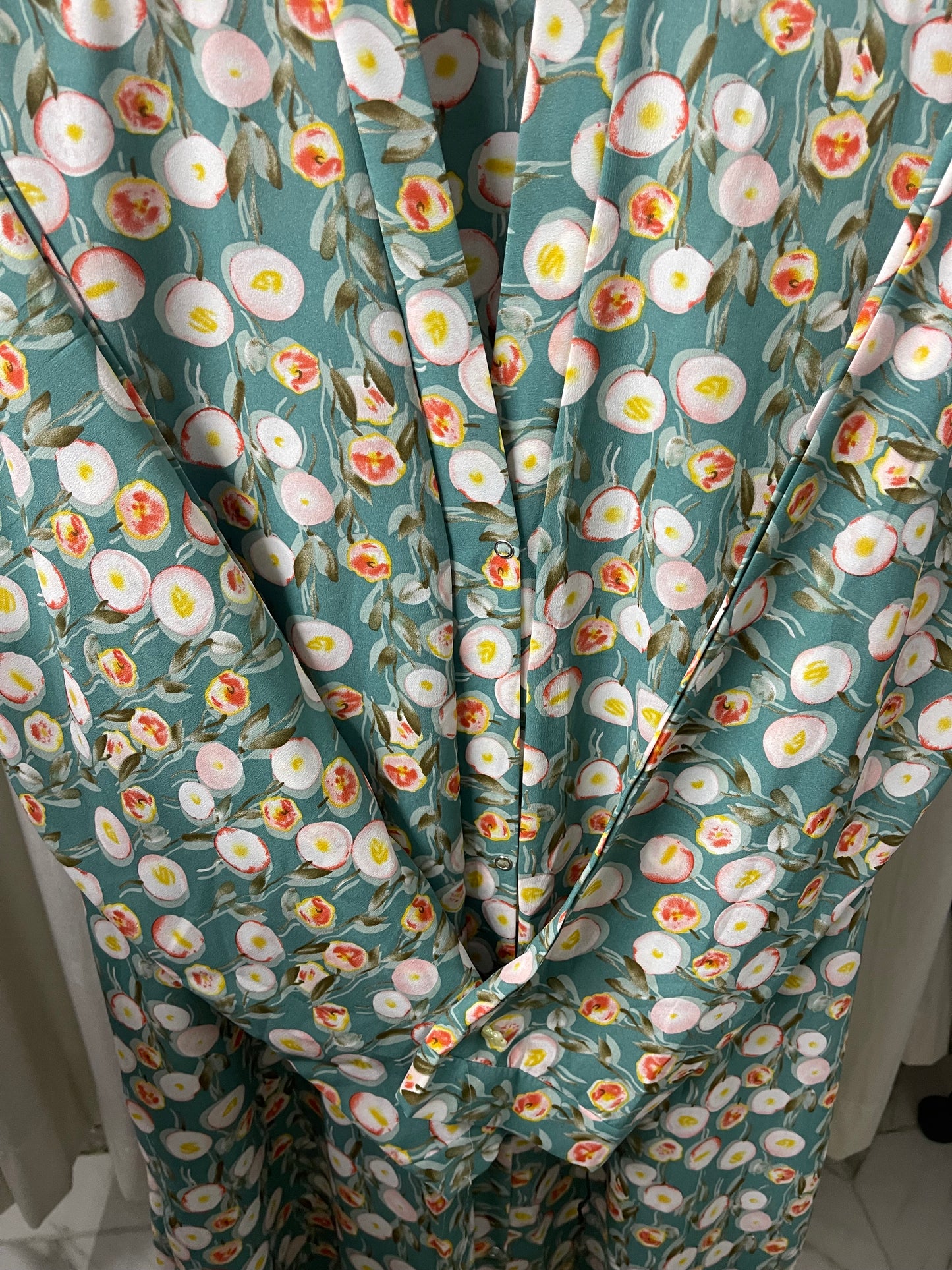 Printed Abaya - Seagreen with Multi