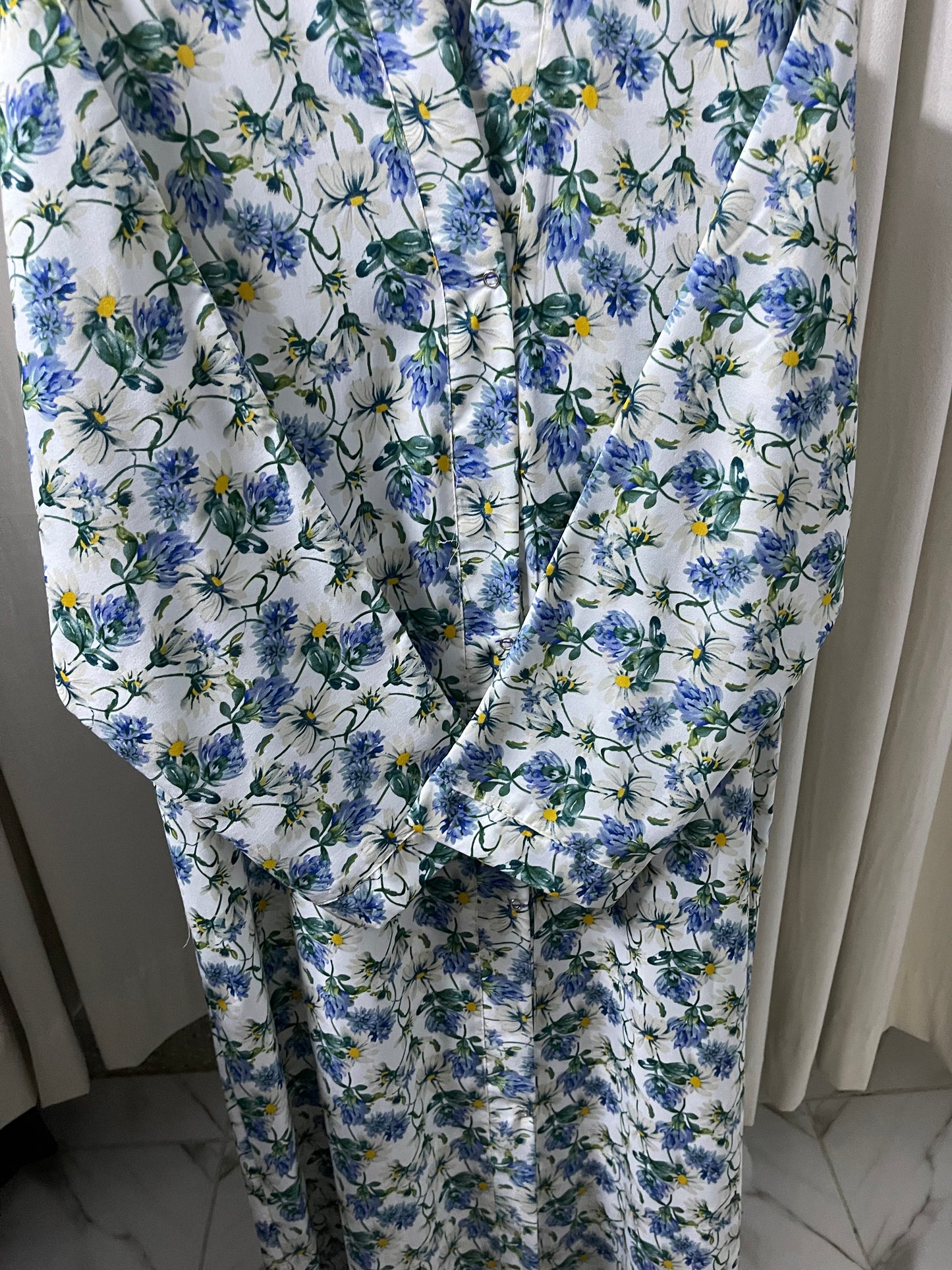 White with Blue Green Flowers