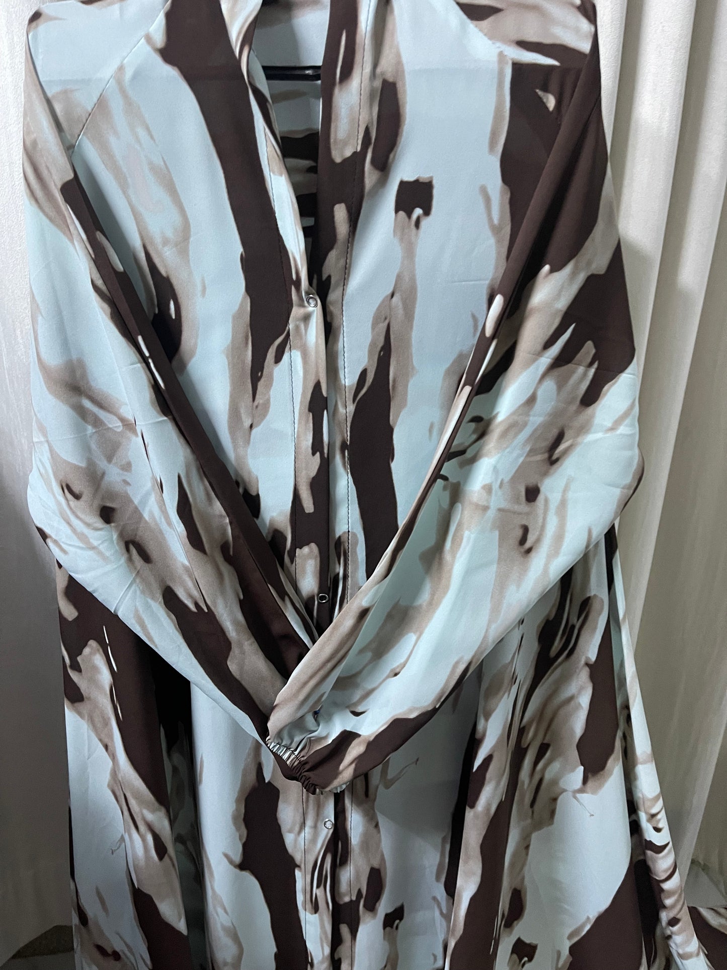 Long Flair Abaya Set - Whitesh Blue with Brown