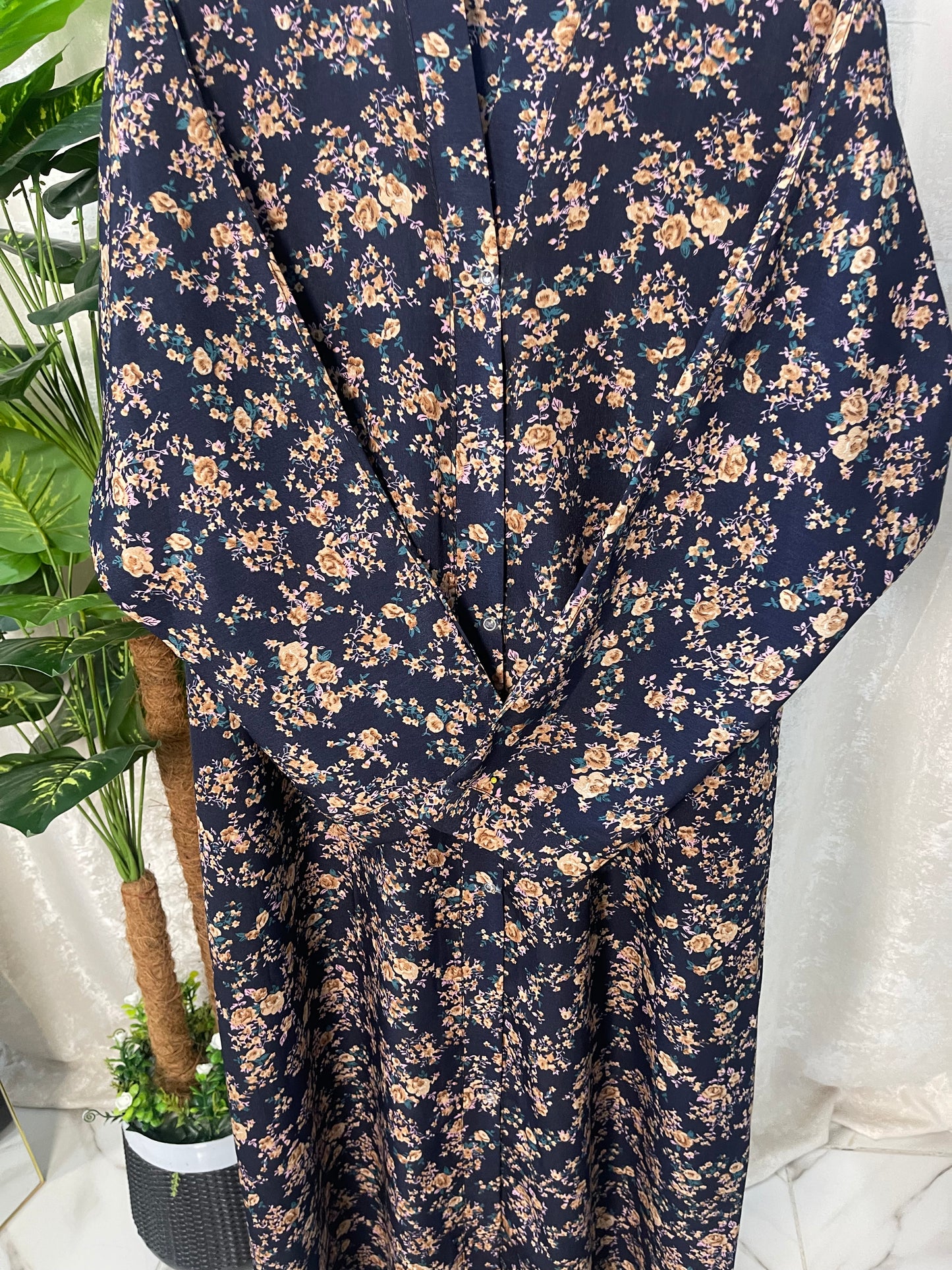 Dark Blue With Chocalate Flowers