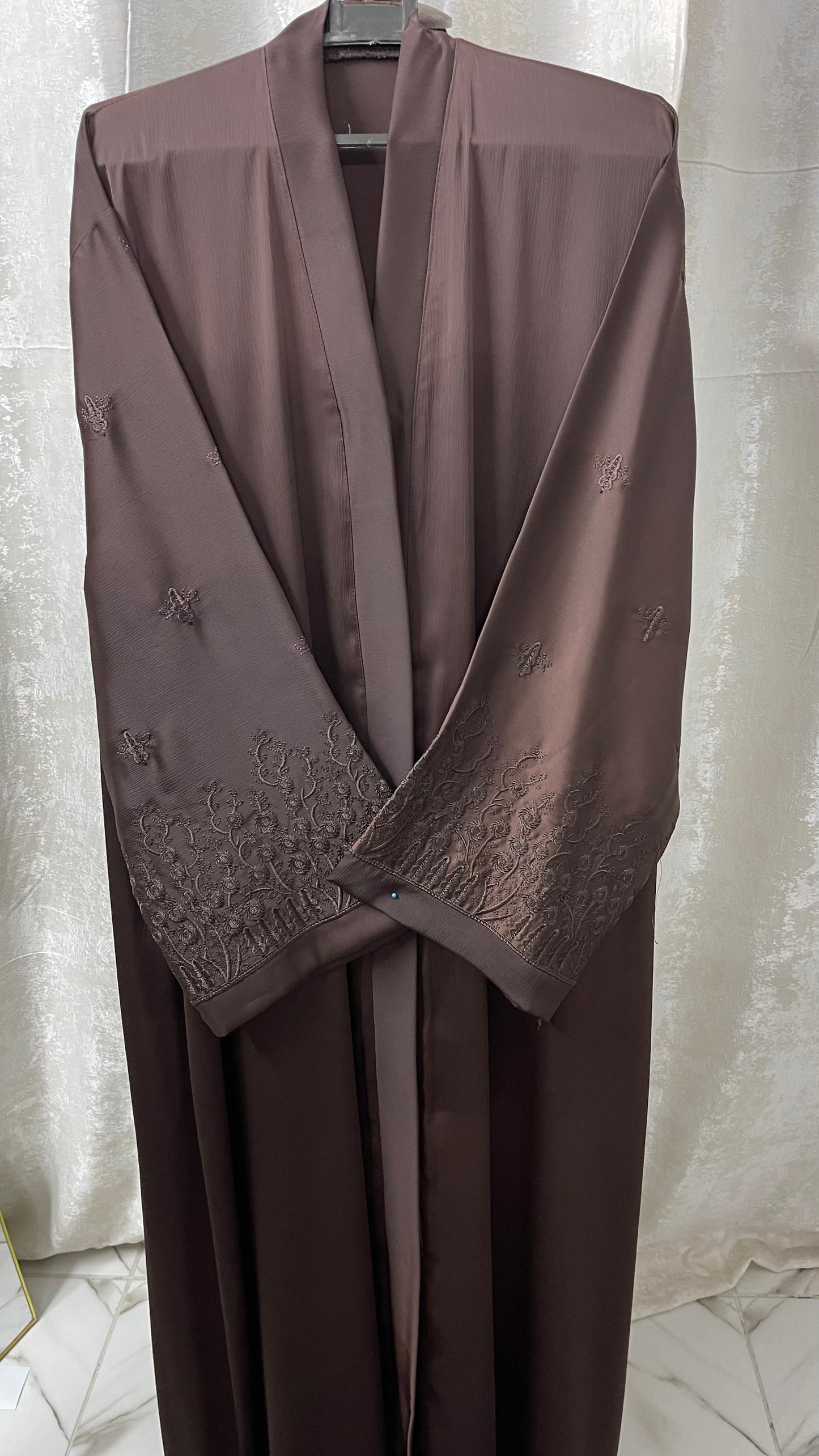 Dark Brown Abaya With Embriodery