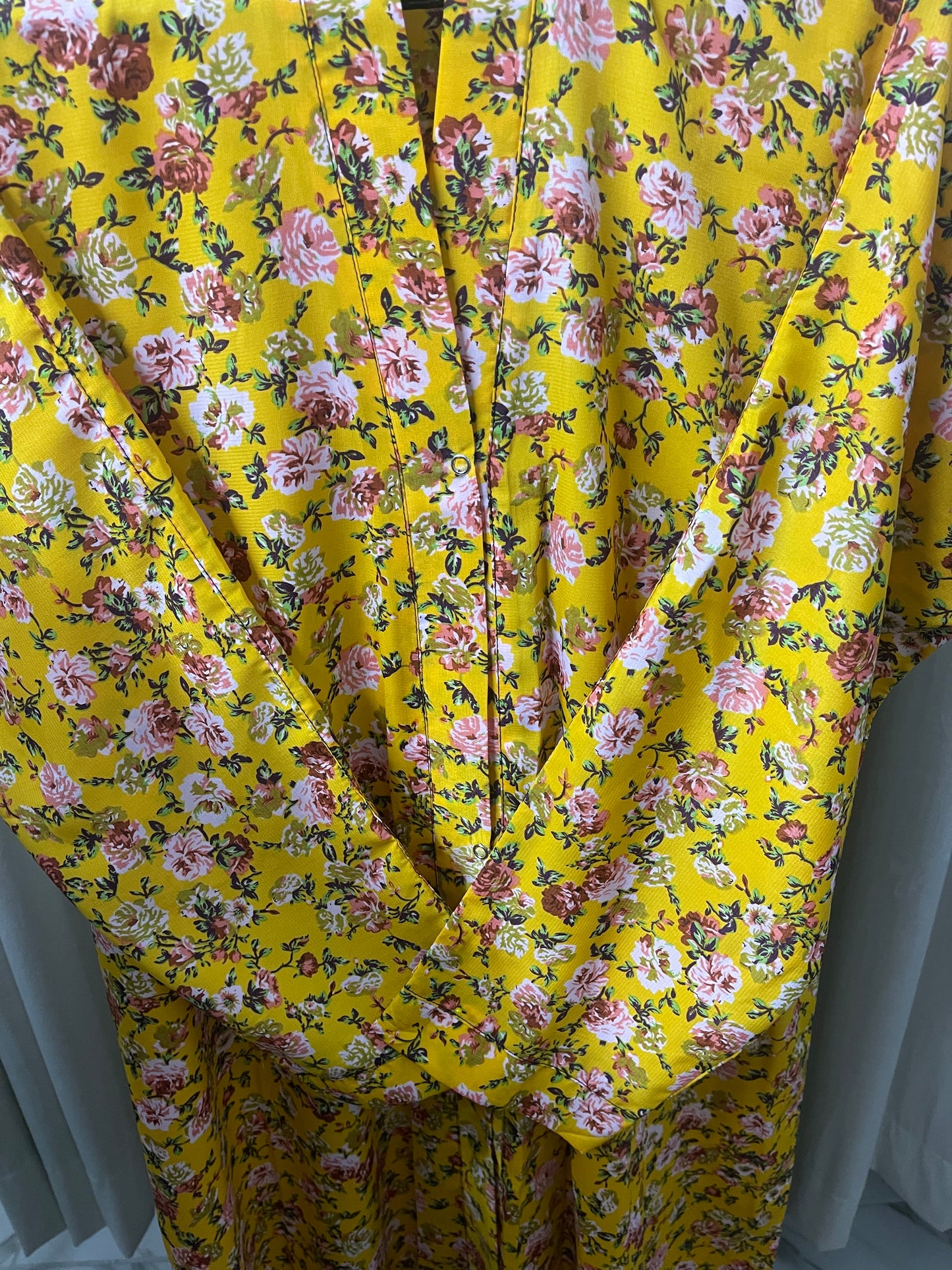 Printed Abaya - Mustard with pastel flowers