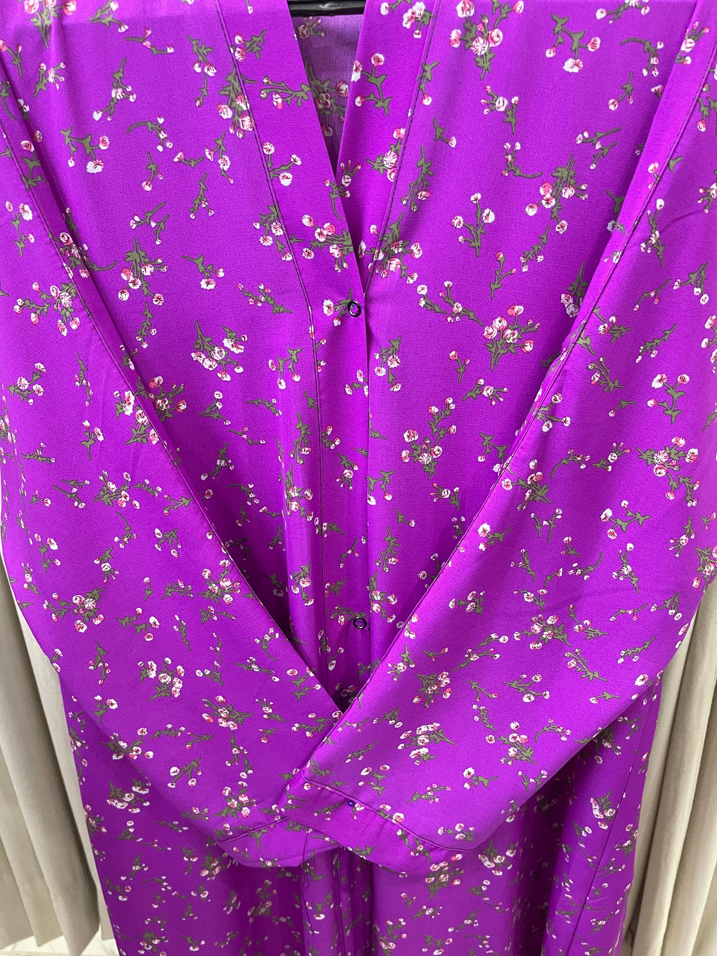 Printed Abaya - Purple with Green Flowers