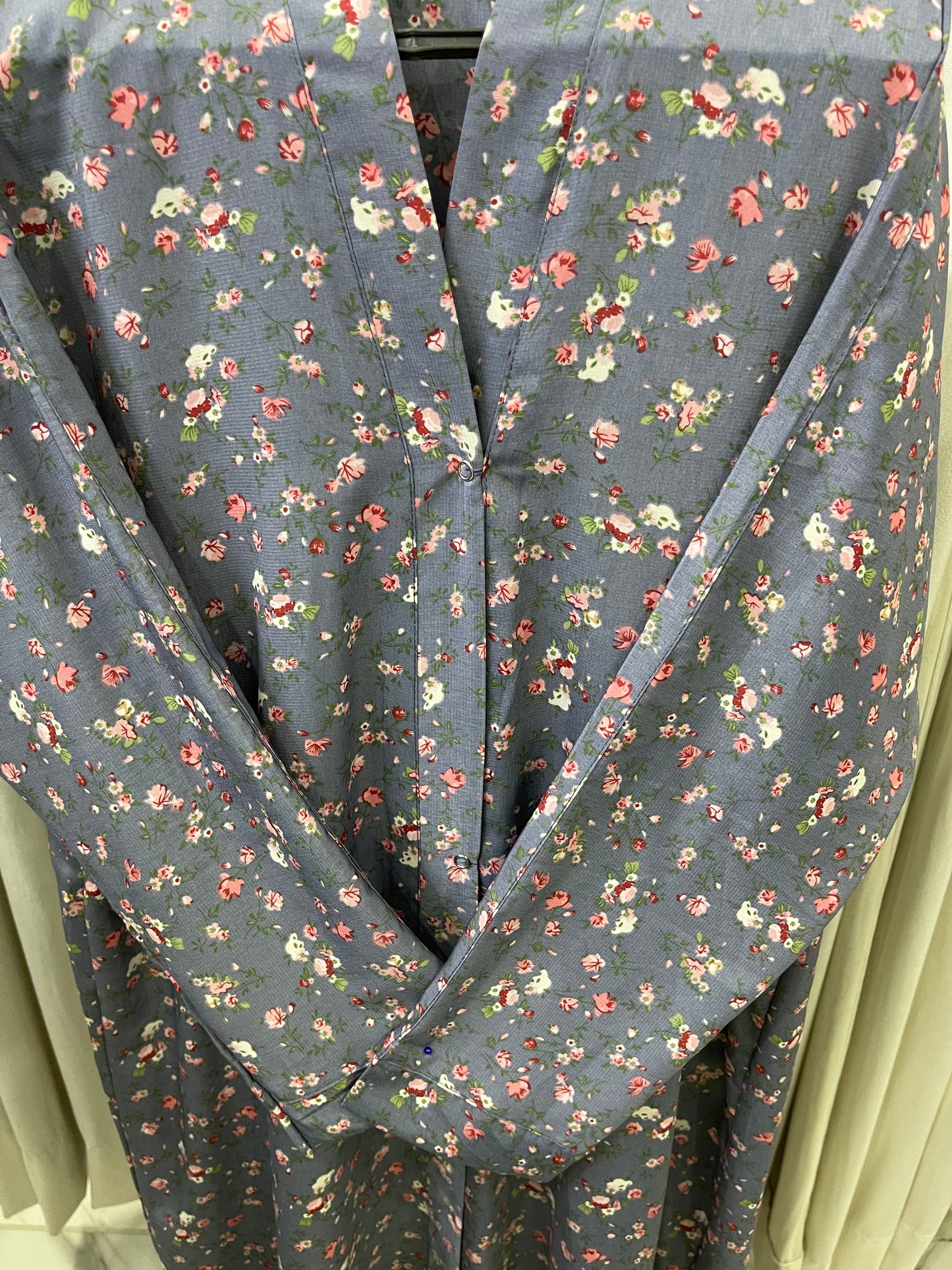 Printed Abaya - Grey with Pastel flowers