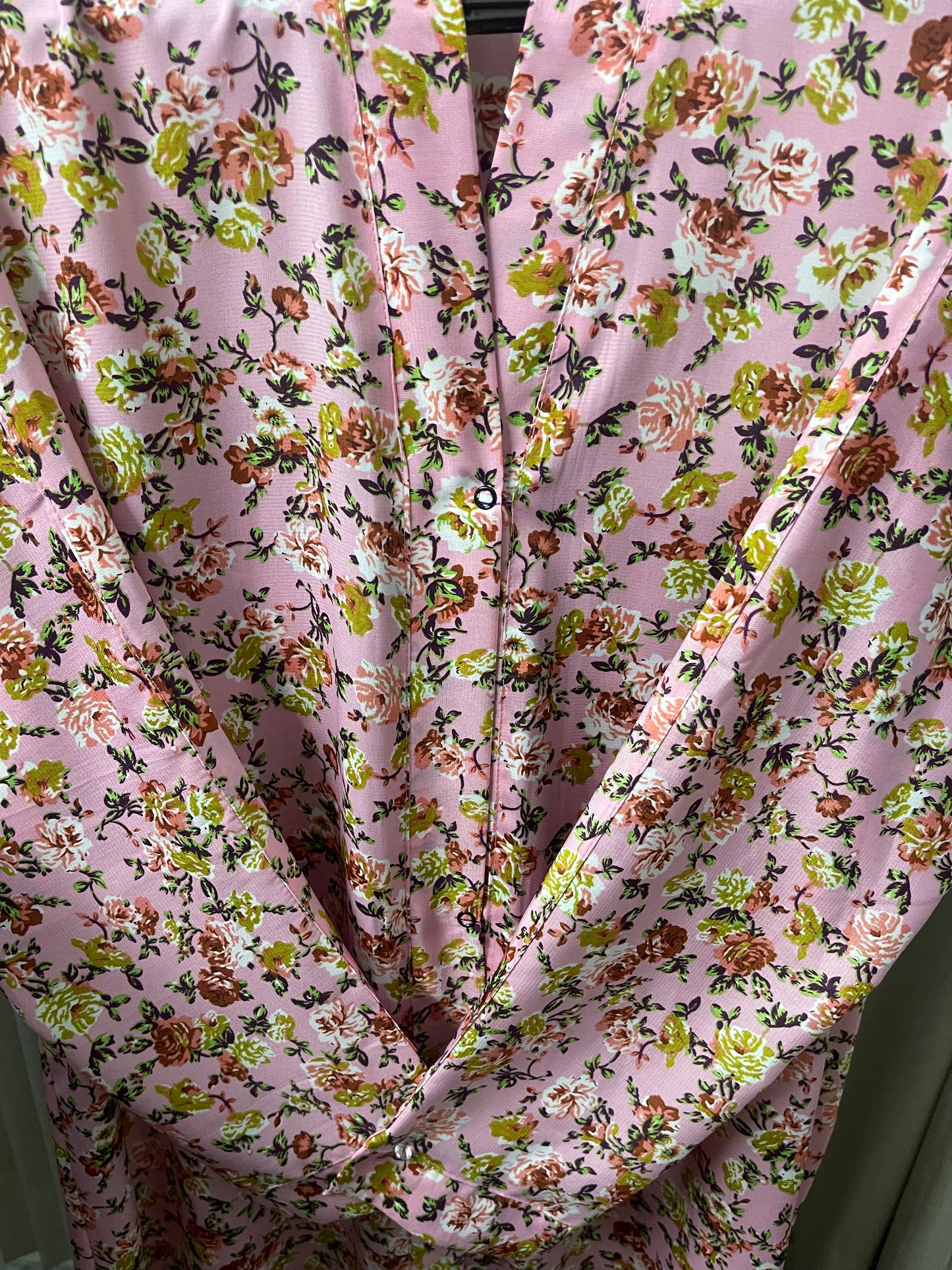 Printed Abaya - Light Pink with peach olive Flowers