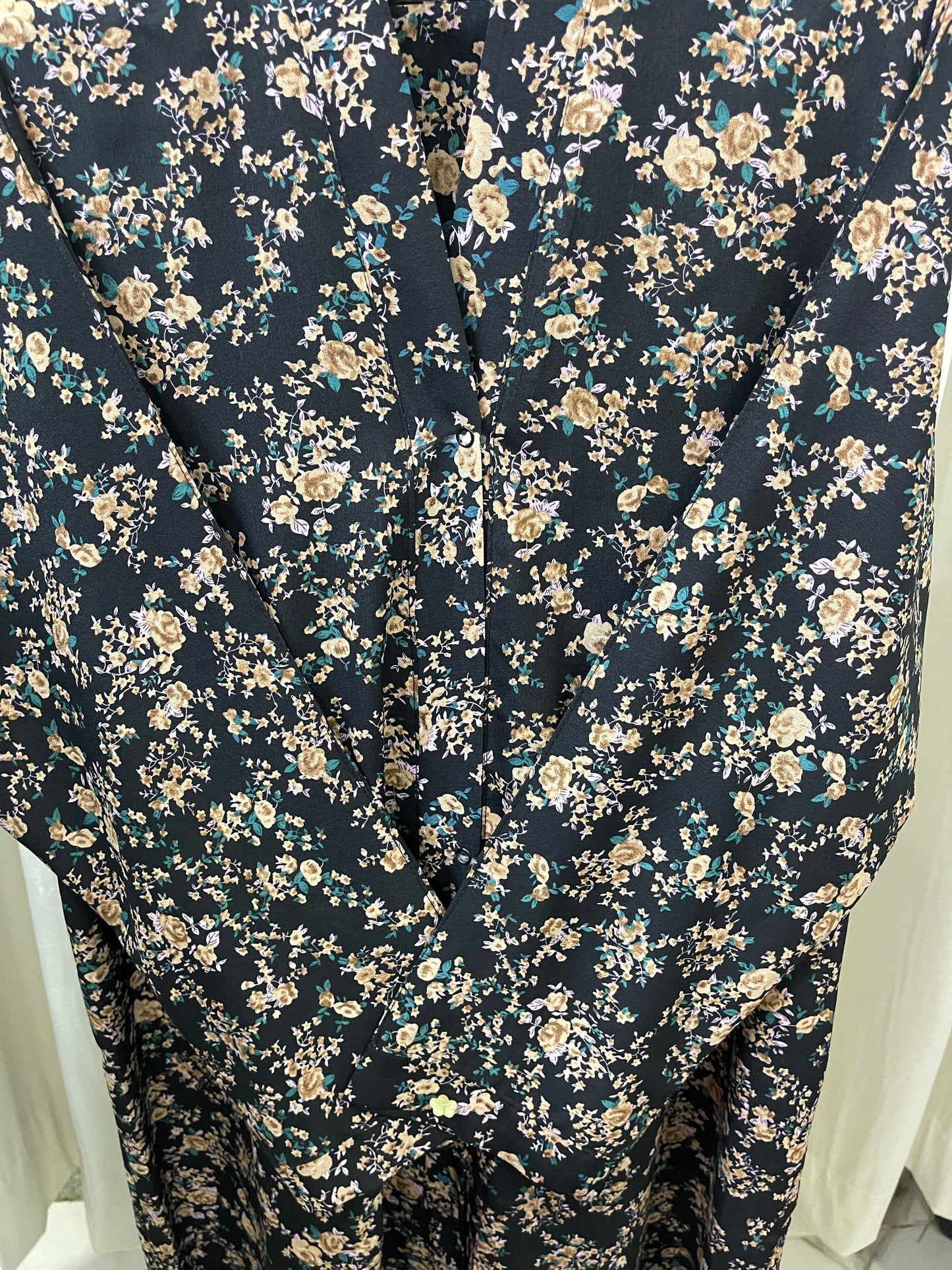 Printed Abaya - Black With Chocalate Flowers