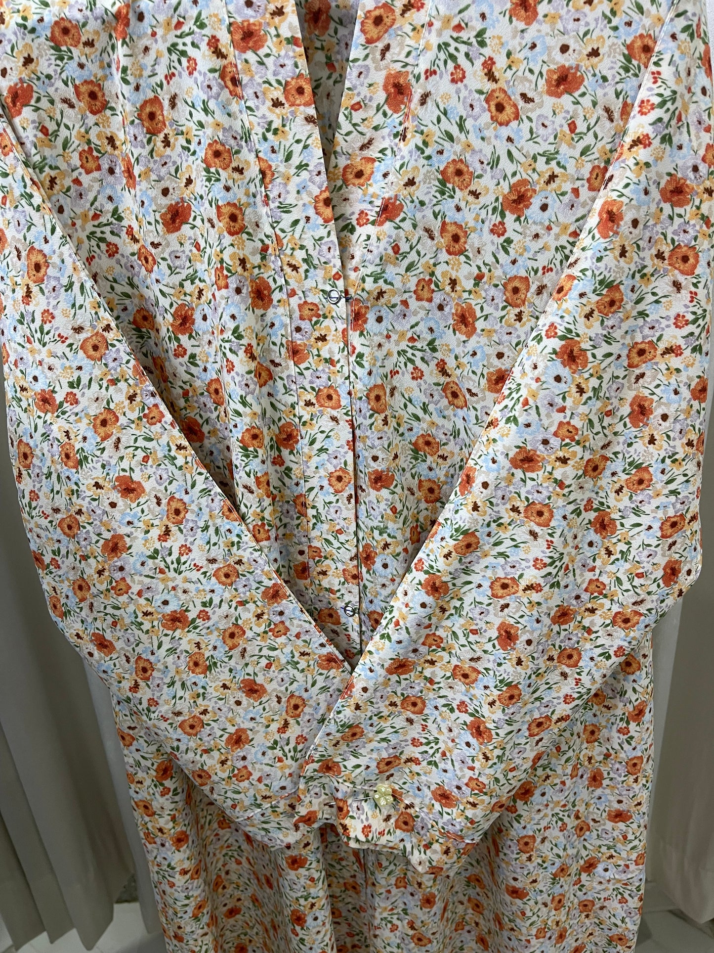 Printed Abaya - White with Orange Flowers