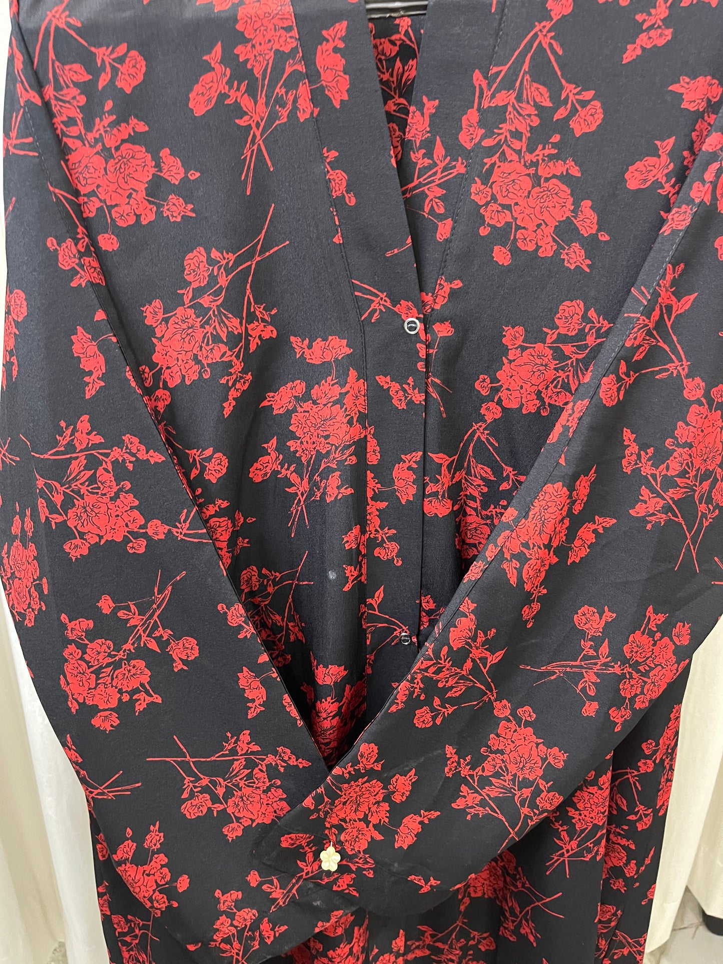 Printed Abaya - Black With Red