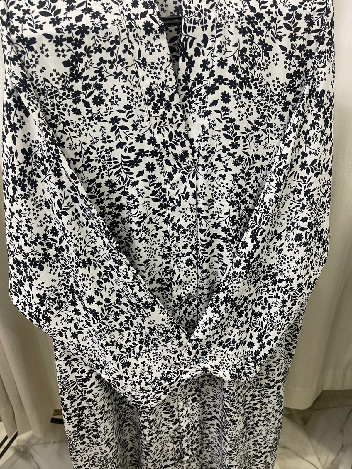 Printed Abaya - White with Black Flowers