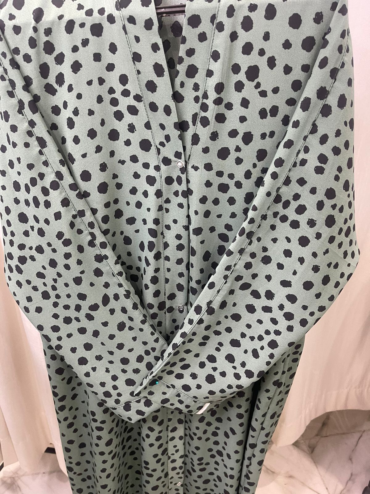 Printed Abaya - Army Green With Black Cheeta Print
