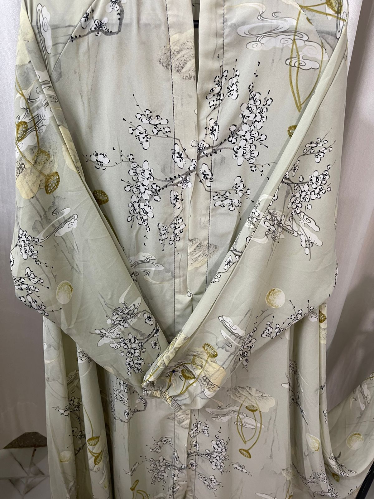 Long Flair Abaya - PISTA GREEN WITH FLOWERS COMBO