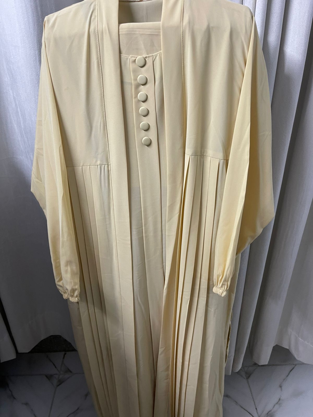 Double Coat Abaya Georgette with Hijab (Free Gift) - Creamy