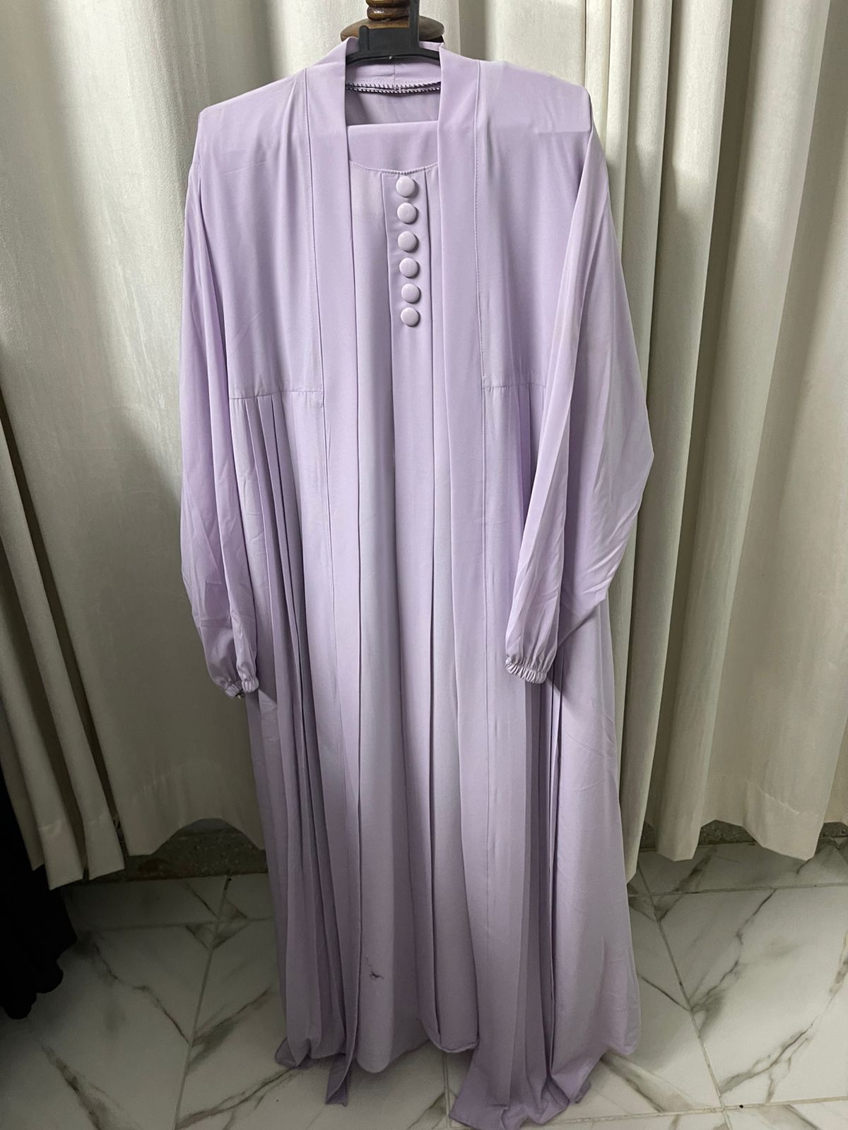 Double Coat Abaya Georgette with Hijab (Free Gift) - Lavender