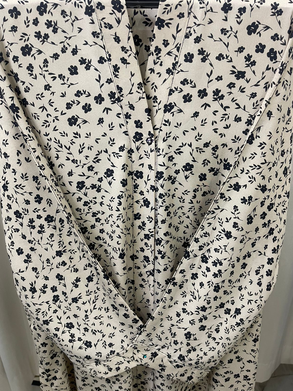 Printed Abaya - Beige with Black Flowers