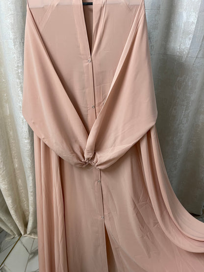Long Flair Abaya Set - Peach Brown
