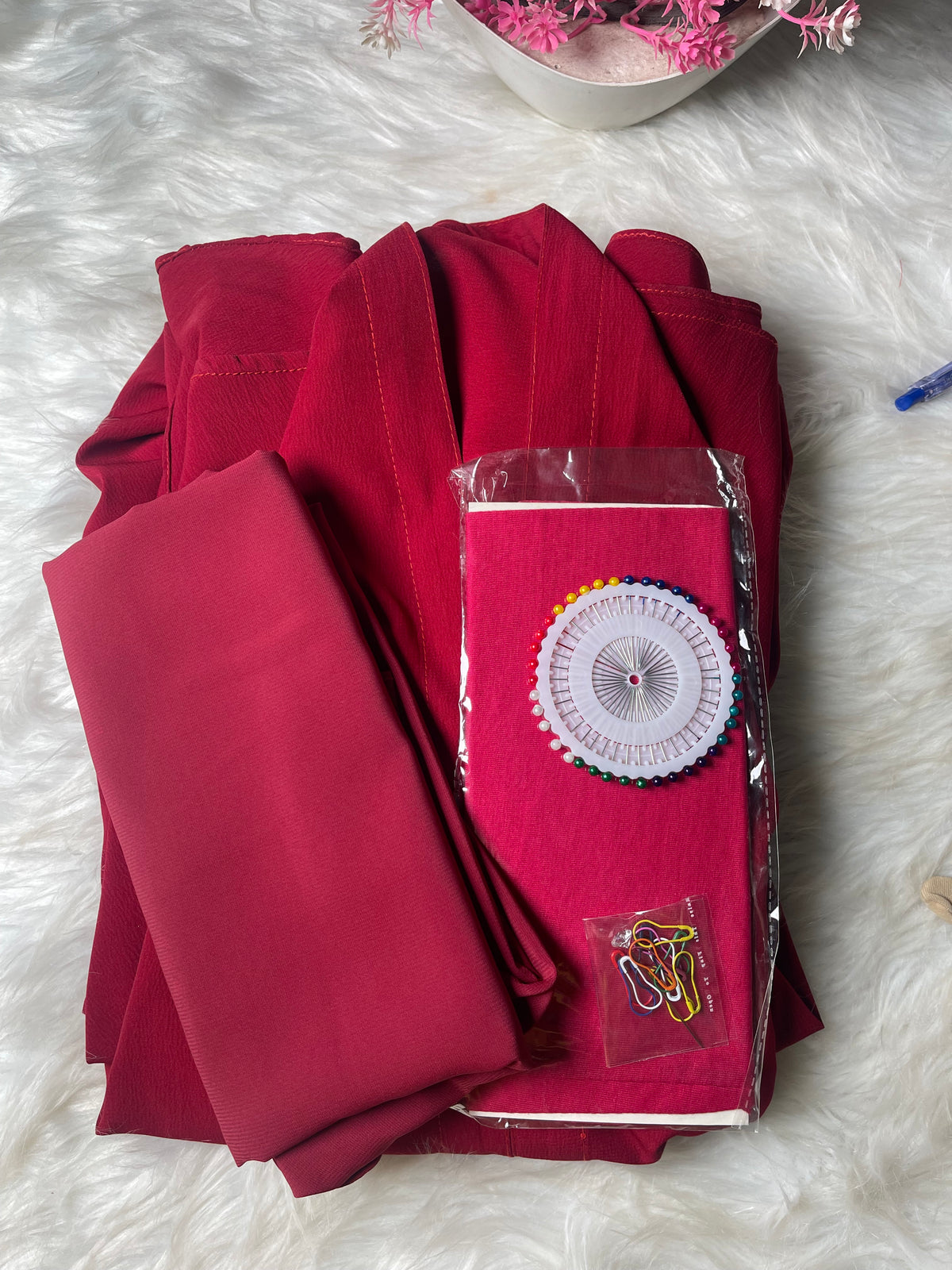 Long Flair Abaya Set - Reddish maroon