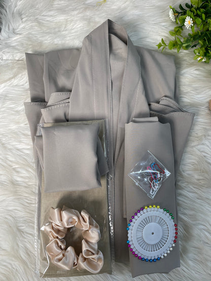 Long Flair Abaya Set -Silver Beige