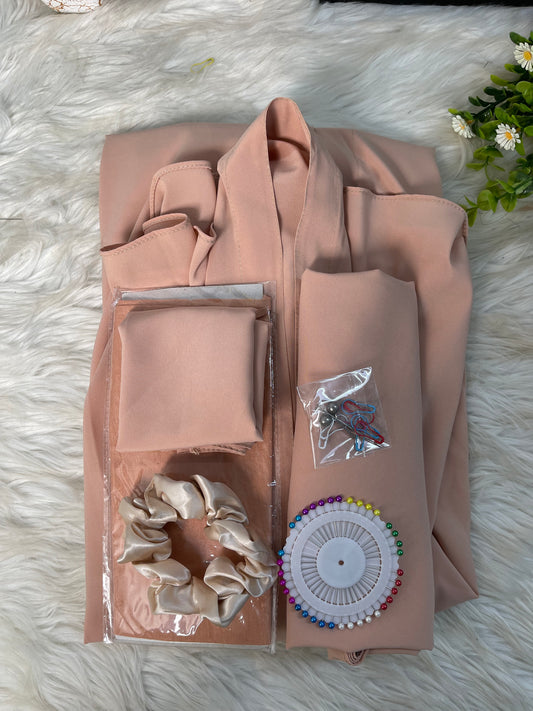 Long Flair Abaya Set - Peach Brown