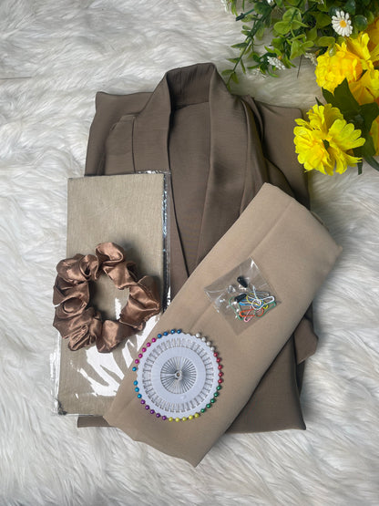 Tiktok Fabric Abaya Set - khaki