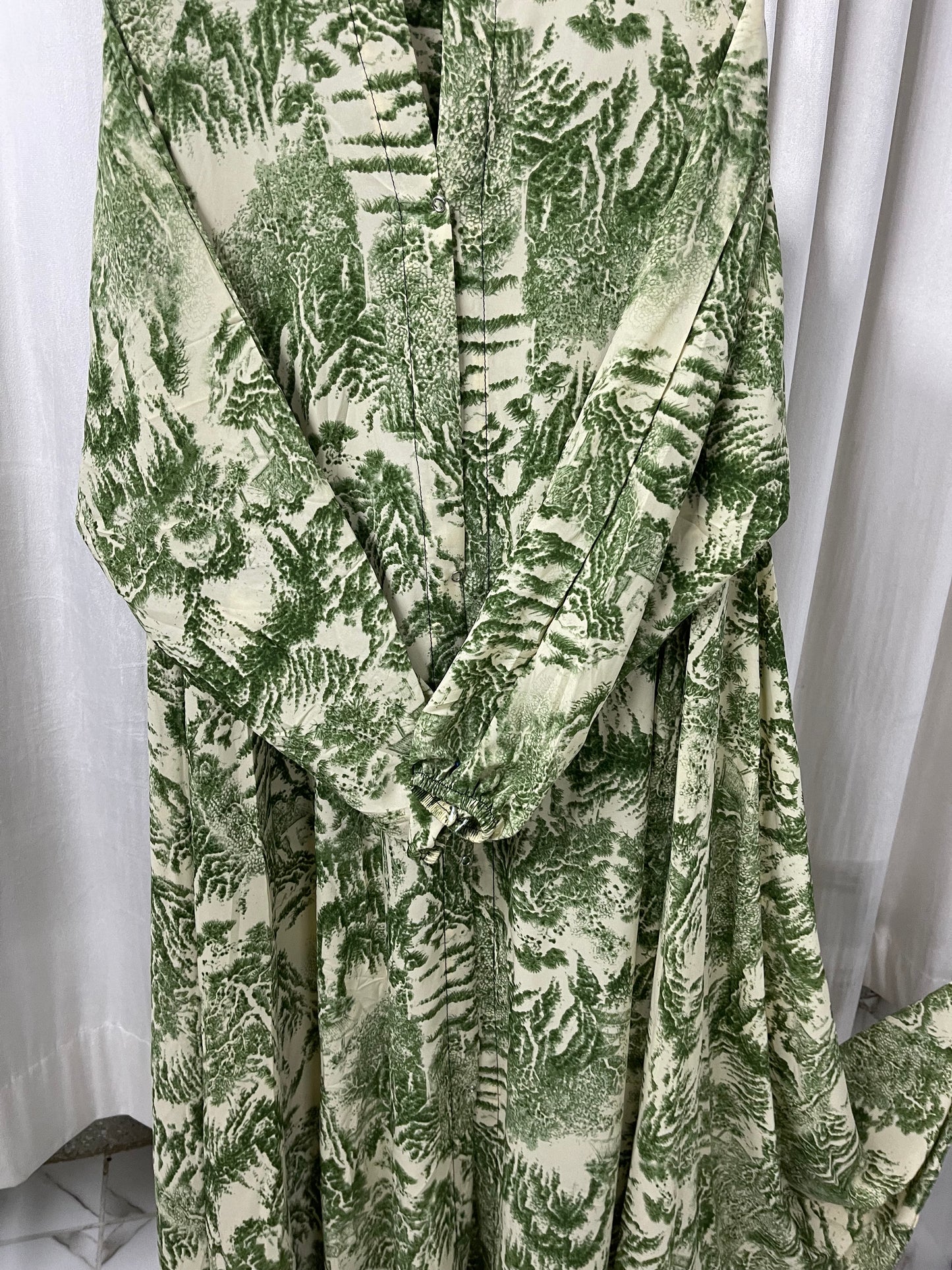 Long Flair Abaya Set -White with Green