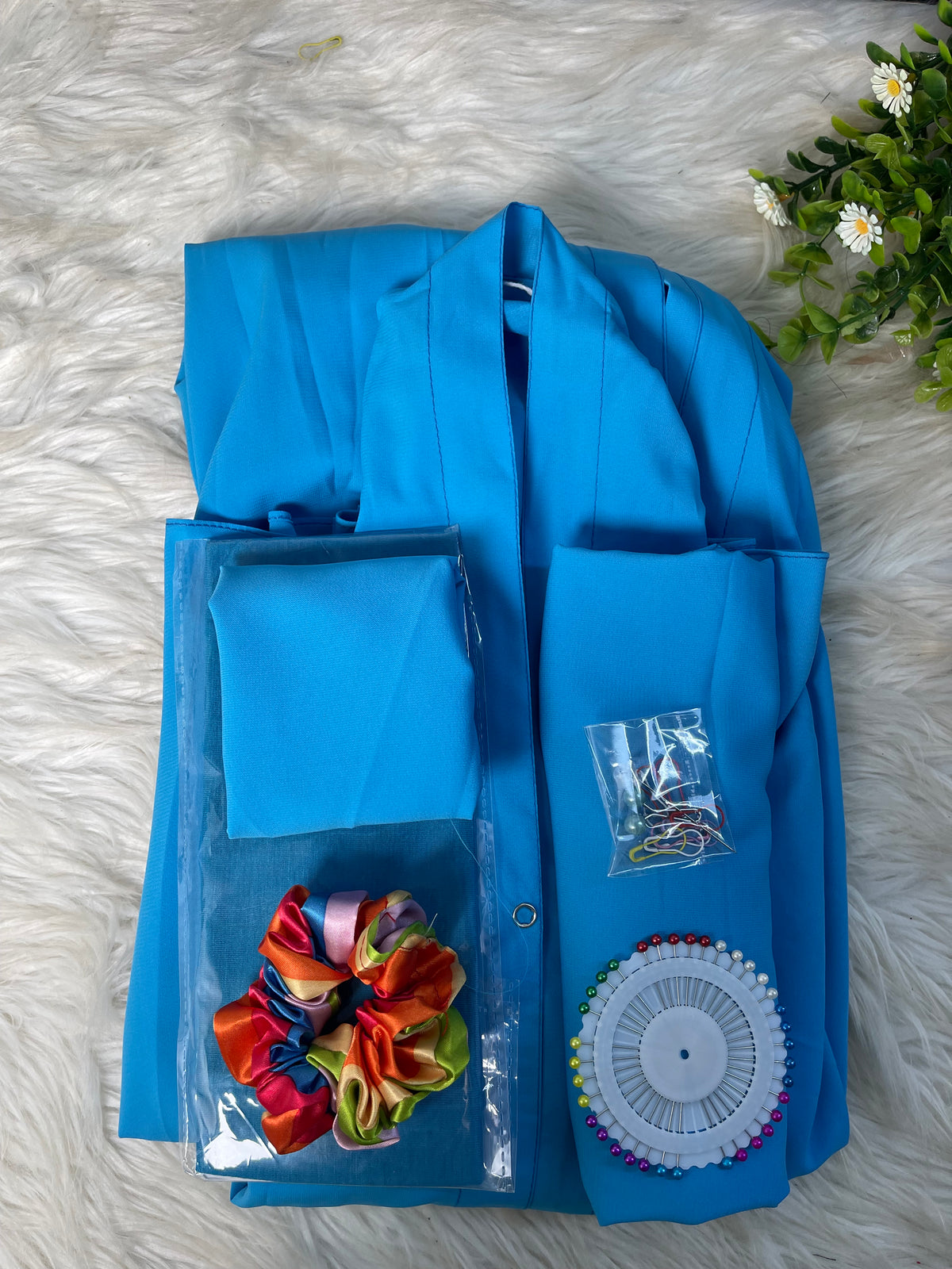 Long Flair Abaya Set - Aqua Blue