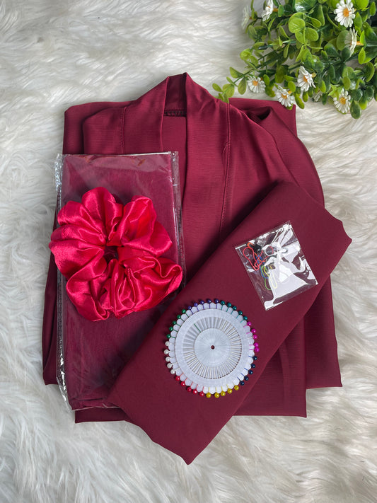 Tiktok Fabric Abaya Set - reddish maroon