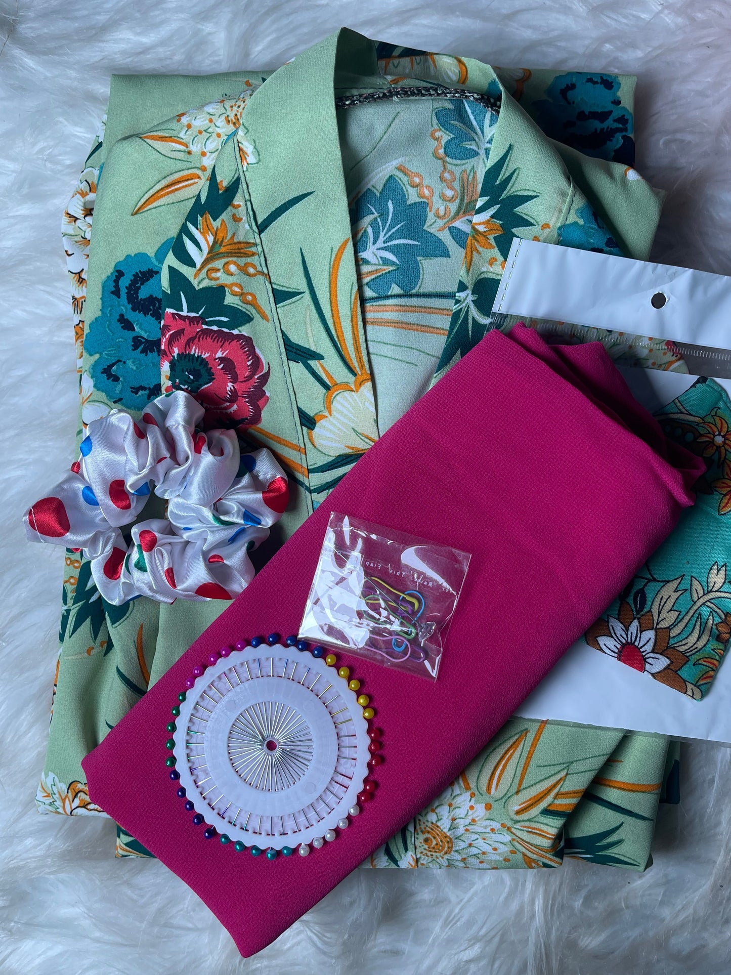 Printed Abaya -Light Green with margenda flowers