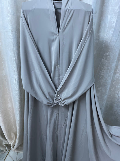 Long Flair Abaya Set -Silver Beige