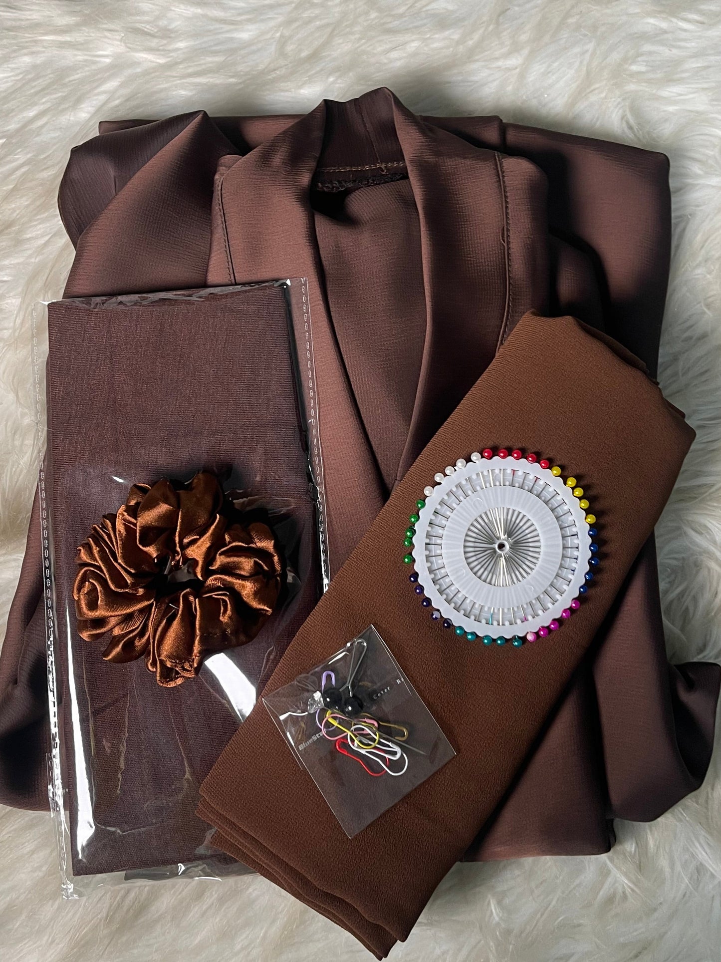 Tiktok Fabric Abaya Set - Dark Brown
