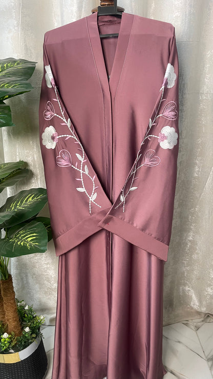Tiktok Embriodery Abaya Set - Dusty rose