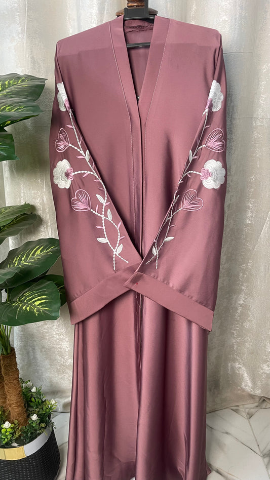 Tiktok Embriodery Abaya Set - Dusty rose
