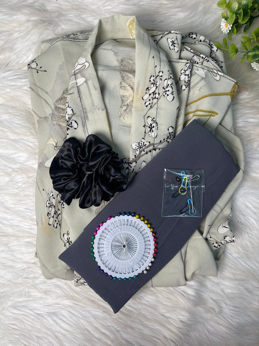 Long Flair Abaya Set - Pista With Grey