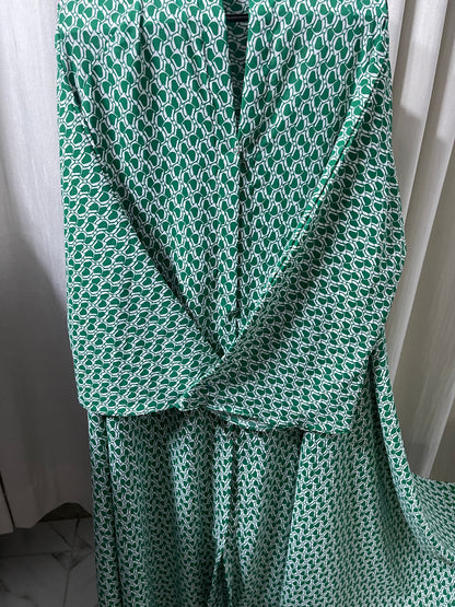 Long Flair Abaya Set - Green n white