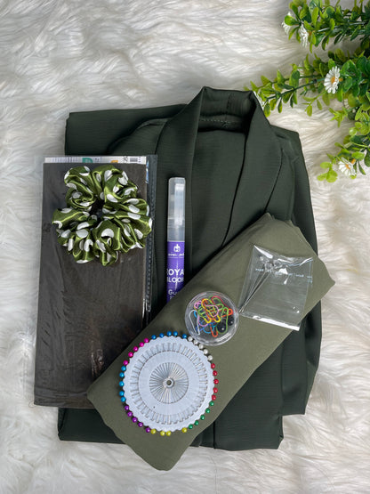 Tiktok Fabric Abaya Set - Olive