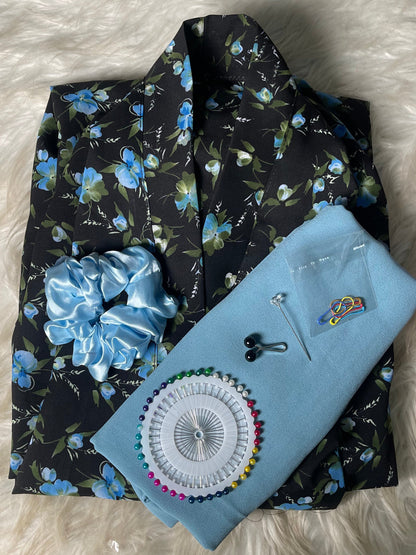 Black with blue green flowers