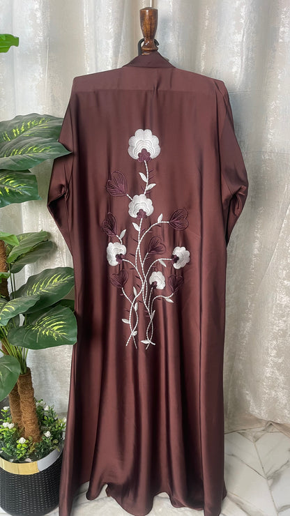 Tiktok Embriodery Abaya Set - Dark Brown