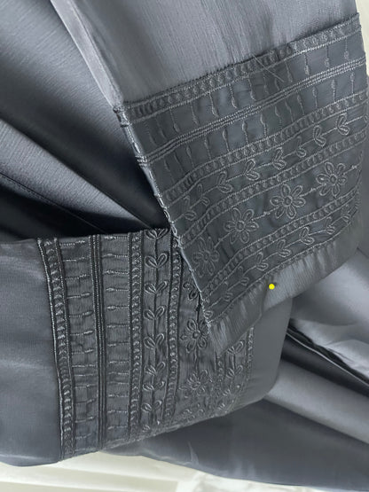 Sleeves Embriodery with 1 Side Pocket Abaya Set - Black