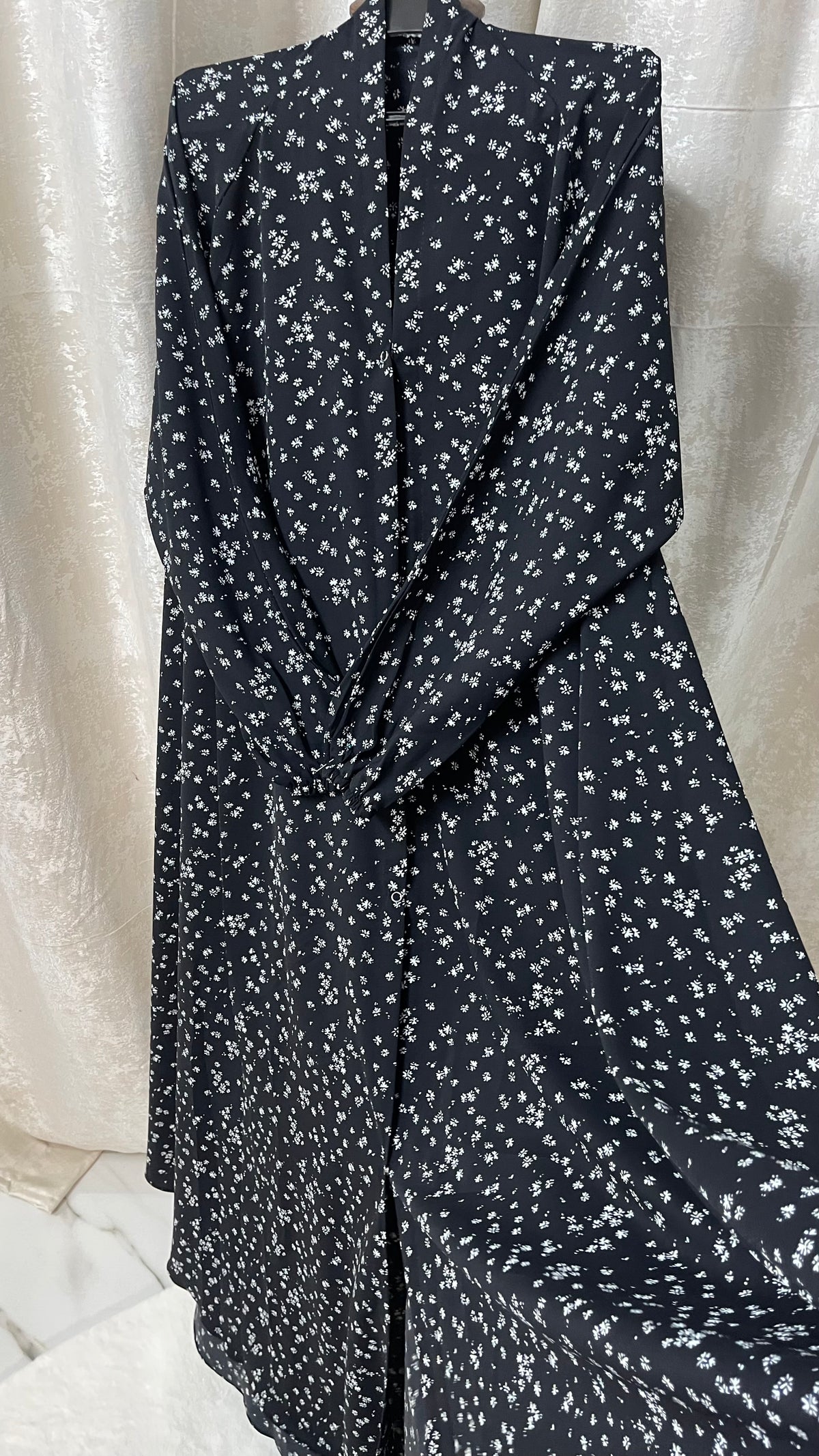 Long Flair Printed - Black with white Flowers