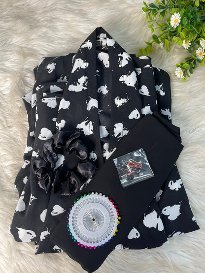 Long Flair Printed - Black with white