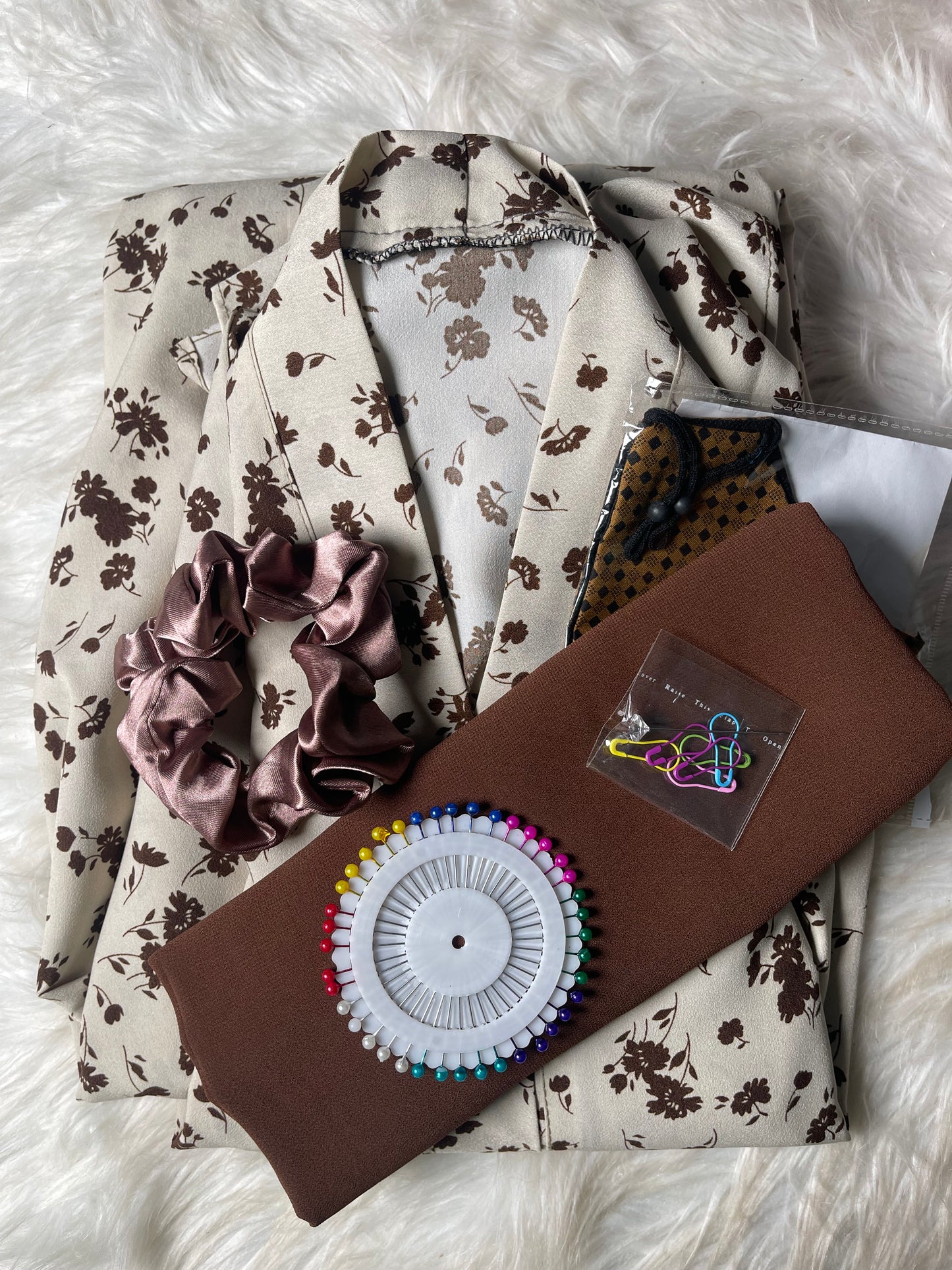 Printed Abaya - White with Dark Brown