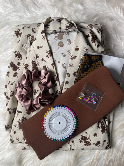 Printed Abaya - White with Dark Brown