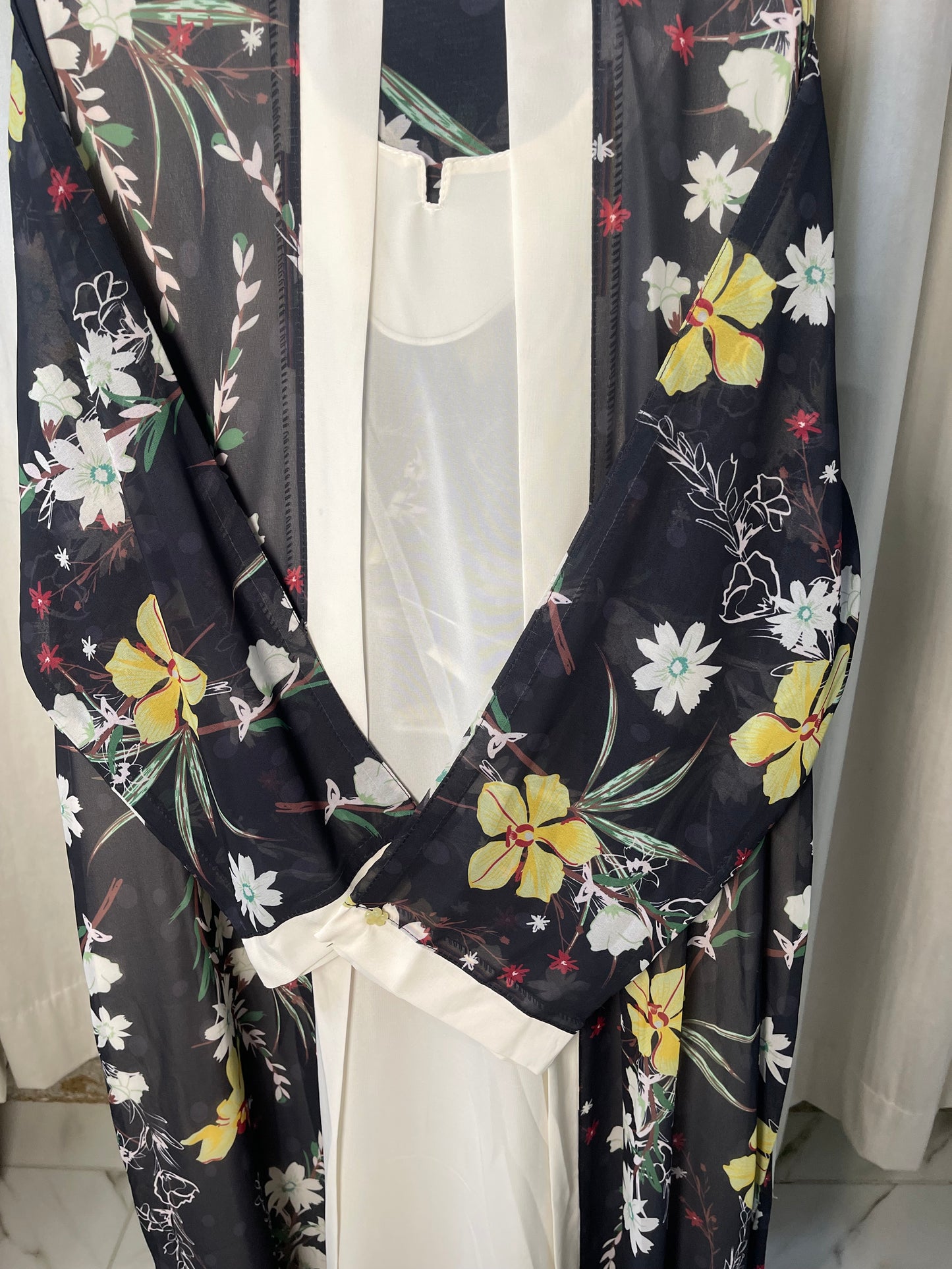 Printed Coat With Plain Inner Abaya With Hijab and Pins