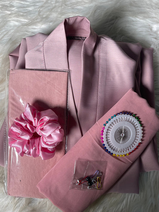 Tiktok Fabric Abaya Set - Tea Pink