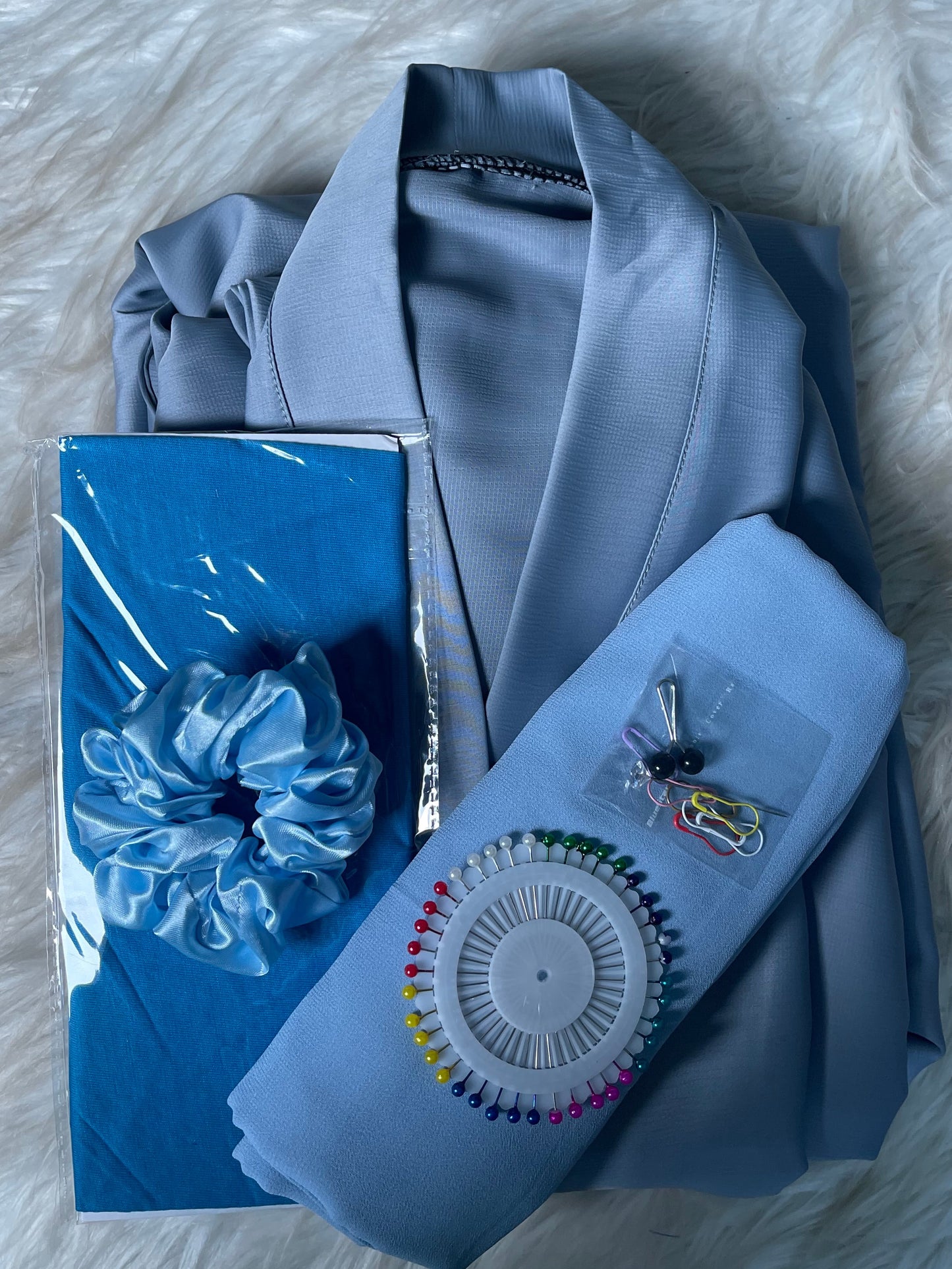 Tiktok Fabric Abaya Set - Greyish Blue