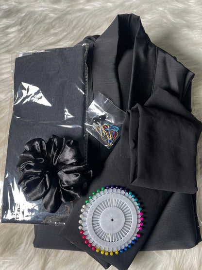 Sleeves Embriodery with 1 Side Pocket Abaya Set - Black