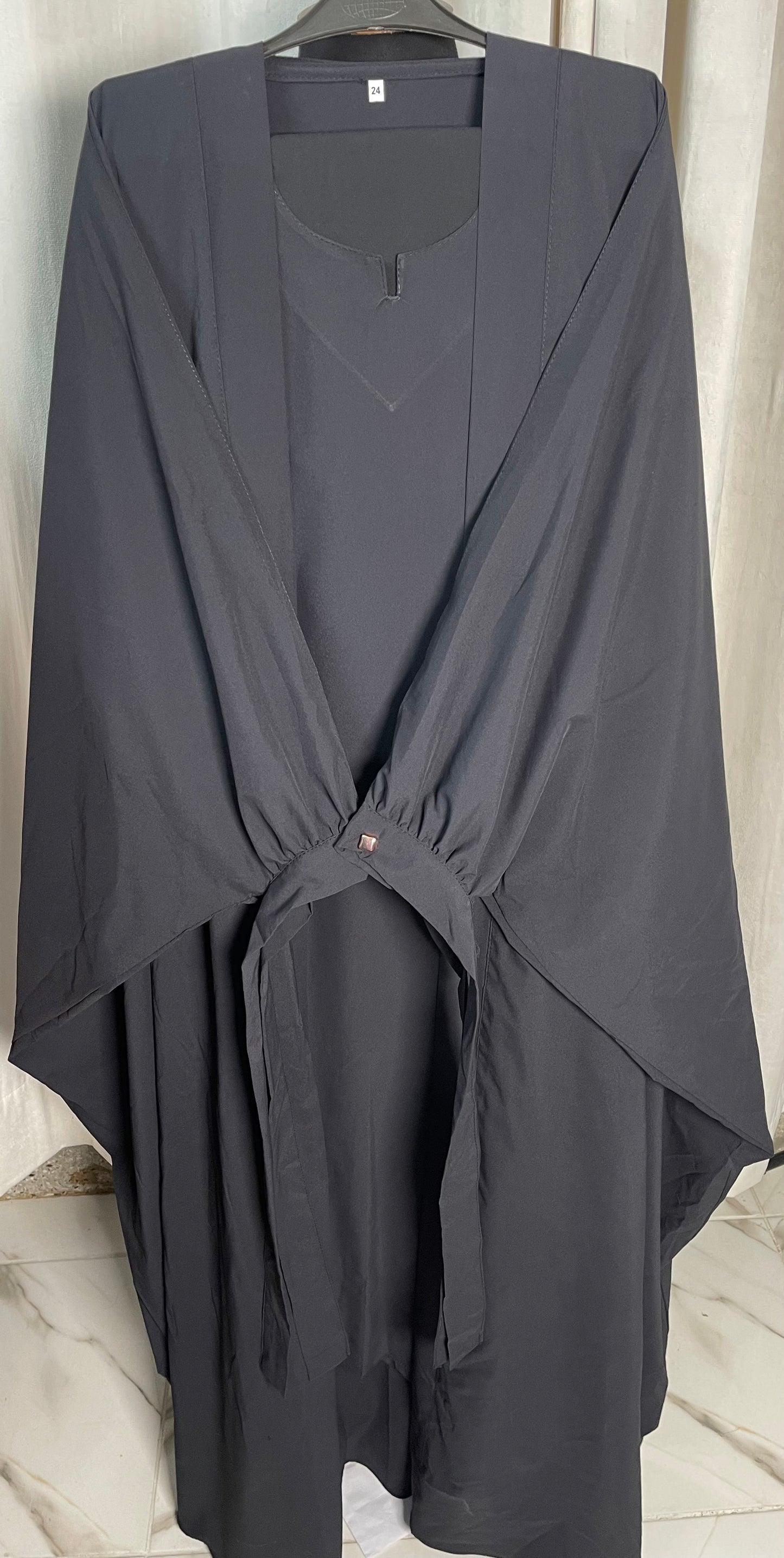 Double Coat Tie Abaya With Dupatta Only